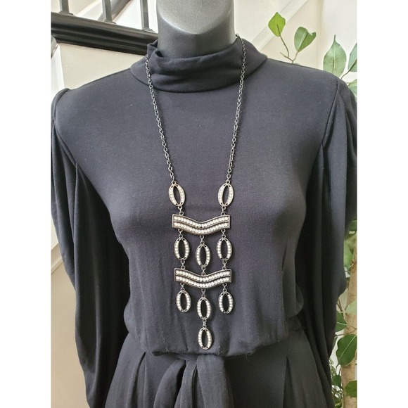 Express Womens Black Solid Rayon High Neck Long Sleeve Wide Leg Jumpsuit Size M - Picture 3 of 13